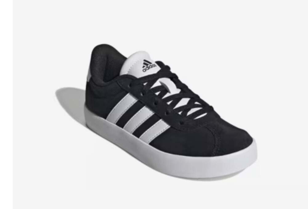 adidas VL Court 3.0 Kids Sneakers Size 1 Black White Suede Shoes